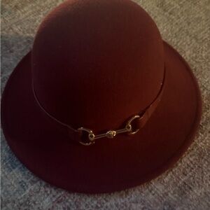 Anne Klein Deep Red Hat with Gold Detail